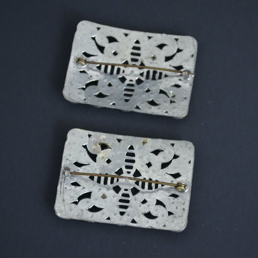 Pair Vintage Silver Rectangular Brooch Brooches Cz - image 4